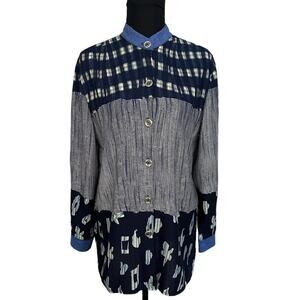 Vintage Connections Related Separates Three Pattern Blue Button Down, Size S
